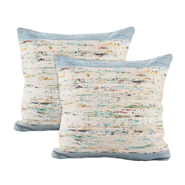 Set of Two 20" Blue And Ivory Color Block Cotton Throw Pillows