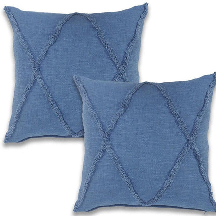 Set of Two 18" Denim Blue Diamond Cotton Throw Pillow Covers HomeRoots