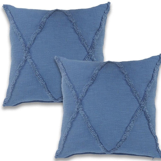 Set of Two 18" Denim Blue Diamond Cotton Throw Pillow Covers HomeRoots