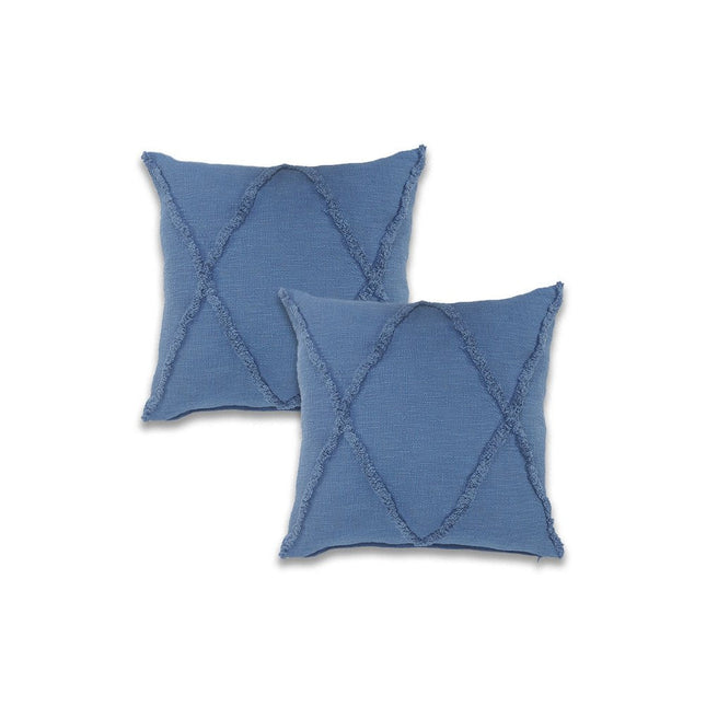 Set of Two 18" Denim Blue Diamond Cotton Throw Pillow Covers HomeRoots