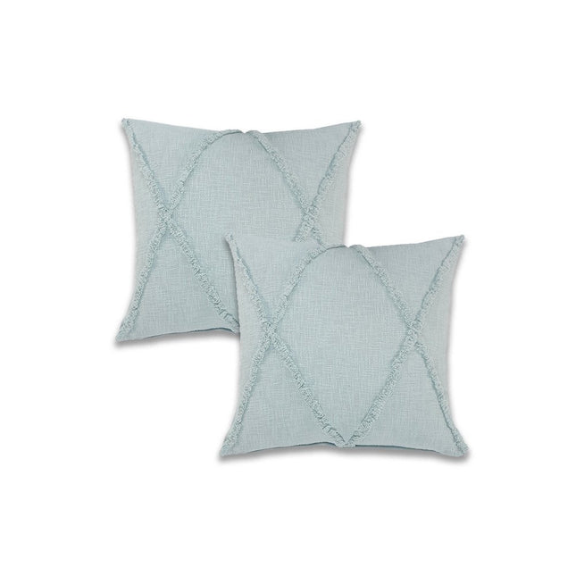 Set of Two 18" Pale Aqua Diamond Cotton Throw Pillow Covers