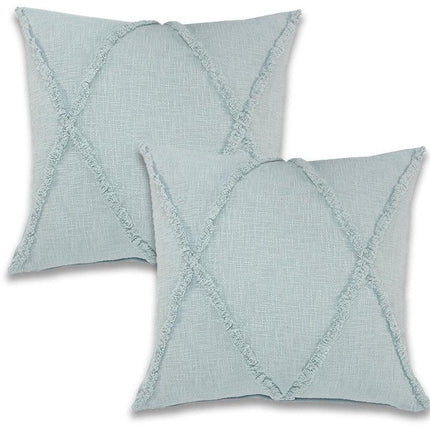 Set of Two 18" Pale Aqua Diamond Cotton Throw Pillow Covers HomeRoots