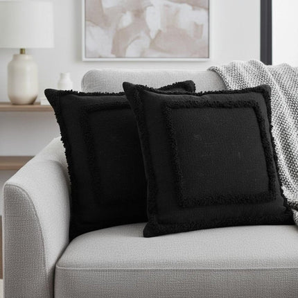 Set of Two 20" Black Geometric Cotton Throw Pillows HomeRoots