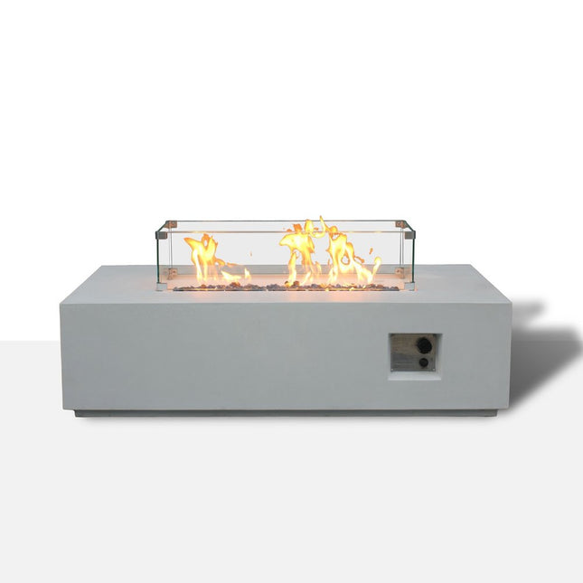 65000 BTU 52" Antiqued White Concrete Propane Rectangular Fire Pit With Cover HomeRoots