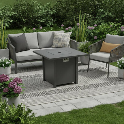 50000 BTU 30" Black Steel Propane Square Fire Pit With Cover HomeRoots