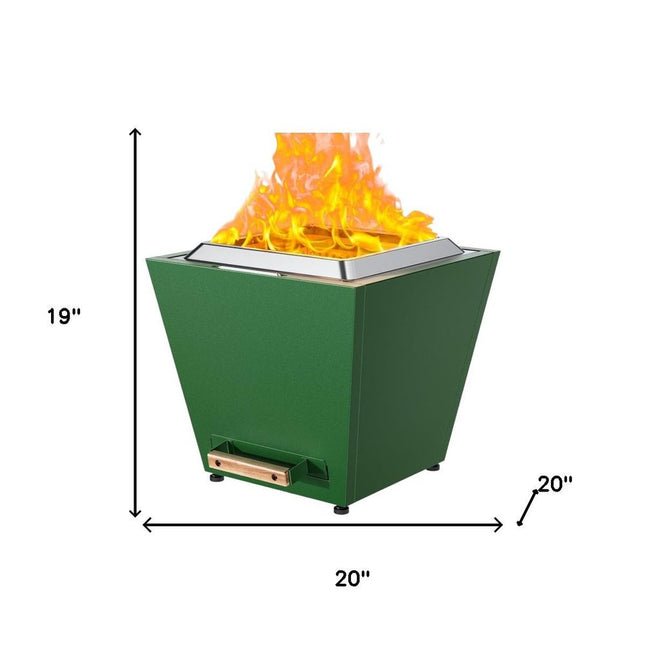 50000 BTU 20" Green Stainless steel Wood Burning Square Fire Pit With Cover HomeRoots