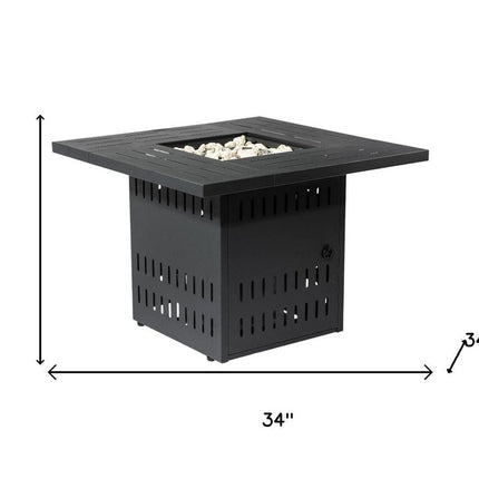 50000 BTU 34" Black Steel Propane Square Fire Pit With Cover HomeRoots