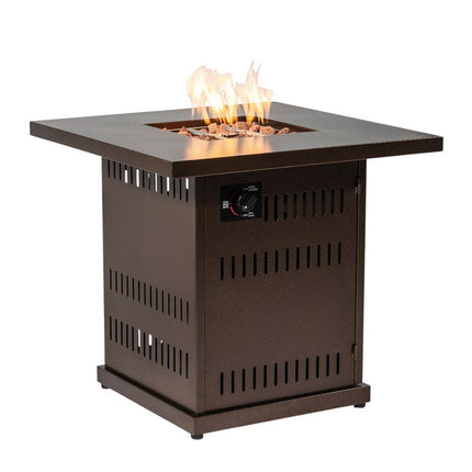 50000 BTU 27" Brown Steel Propane Square Fire Pit Table With Cover HomeRoots