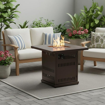 50000 BTU 27" Brown Steel Propane Square Fire Pit Table With Cover HomeRoots