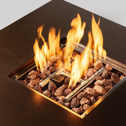 50000 BTU 27" Brown Steel Propane Square Fire Pit Table With Cover HomeRoots