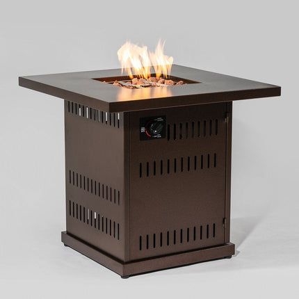 50000 BTU 27" Brown Steel Propane Square Fire Pit Table With Cover HomeRoots