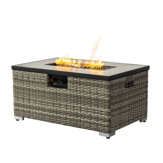 50000 BTU 32" Beige Iron Propane Rectangular Fire Pit With Cover HomeRoots