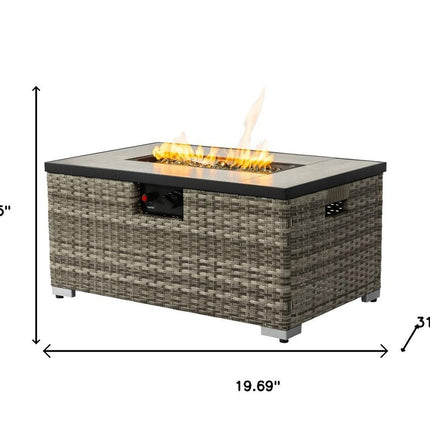 50000 BTU 32" Beige Iron Propane Rectangular Fire Pit With Cover