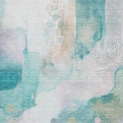 9' X 12' Turquoise And Ivory Abstract Washable Area Rug With UV Protection HomeRoots