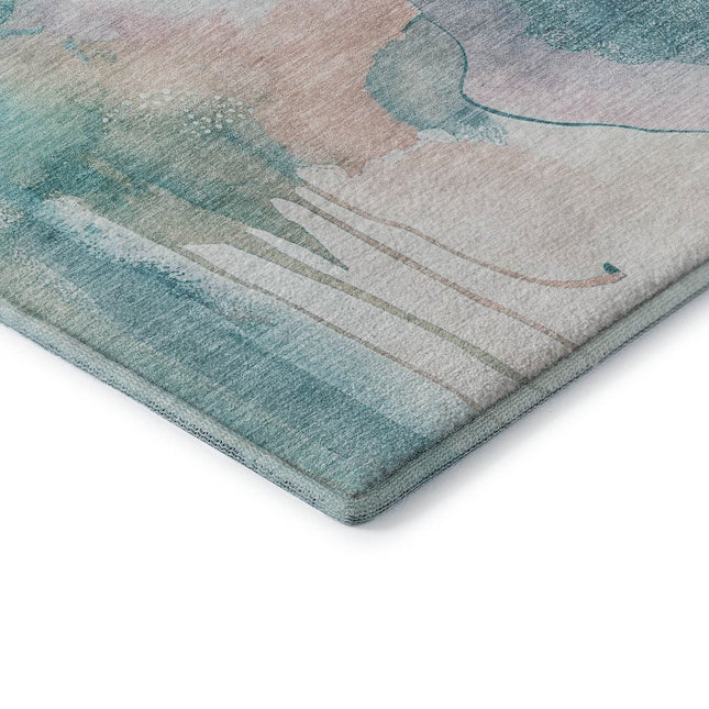 9' X 12' Turquoise And Ivory Abstract Washable Area Rug With UV Protection HomeRoots