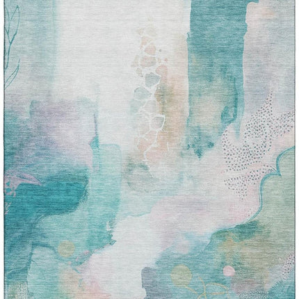9' X 12' Turquoise And Ivory Abstract Washable Area Rug With UV Protection HomeRoots