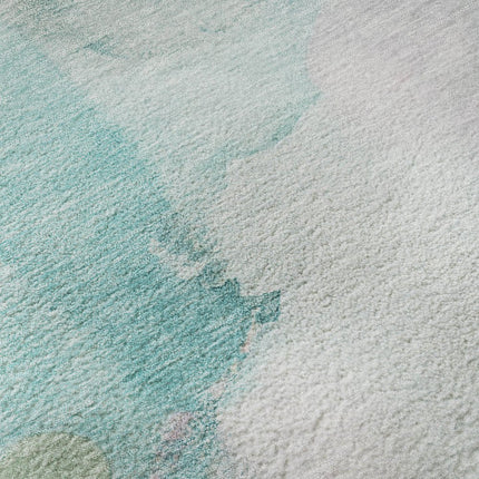 9' X 12' Turquoise And Ivory Abstract Washable Area Rug With UV Protection HomeRoots