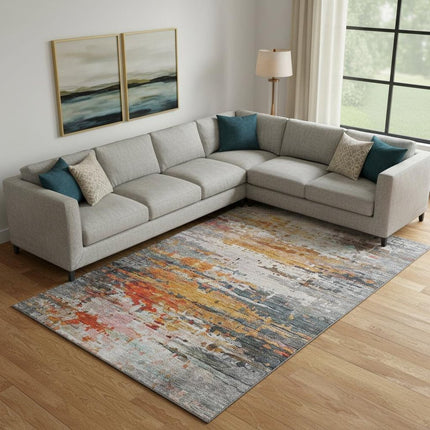 9' X 12' Terra Cotta And Beige Abstract Washable Area Rug With UV Protection HomeRoots