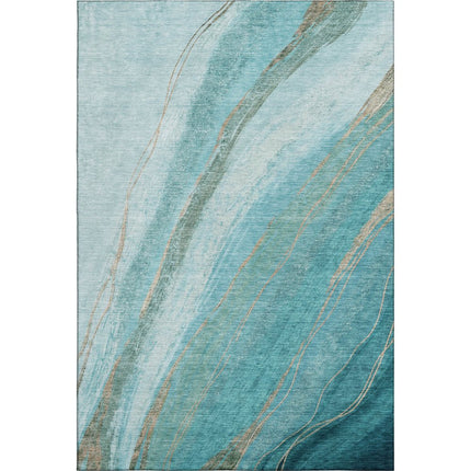 9' X 12' Turquoise And Teal Abstract Washable Area Rug With UV Protection HomeRoots