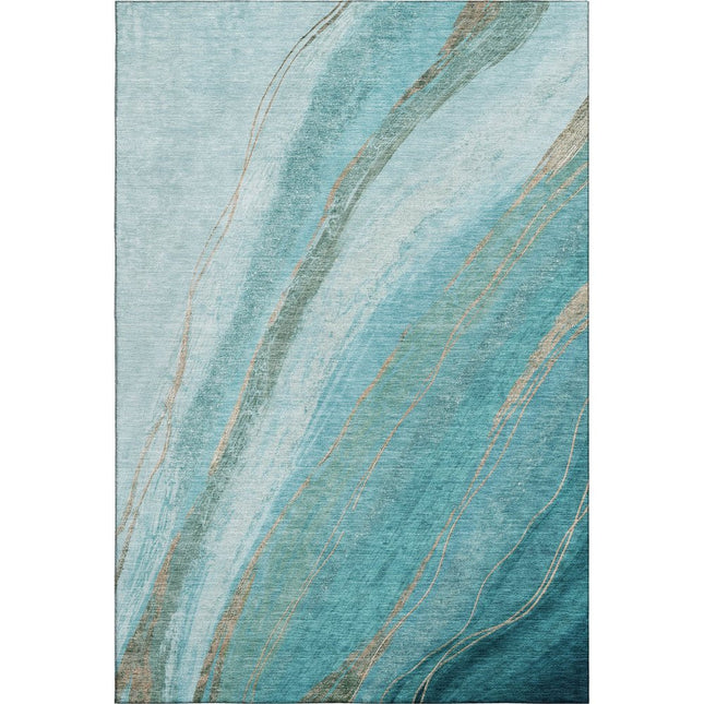 9' X 12' Turquoise And Teal Abstract Washable Area Rug With UV Protection HomeRoots