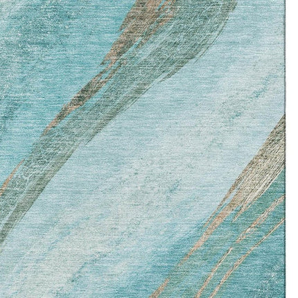 9' X 12' Turquoise And Teal Abstract Washable Area Rug With UV Protection HomeRoots