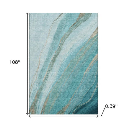 9' X 12' Turquoise And Teal Abstract Washable Area Rug With UV Protection HomeRoots