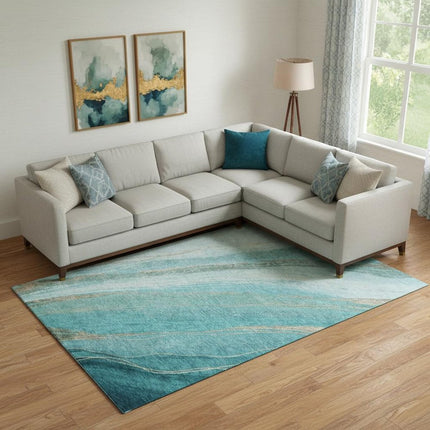 9' X 12' Turquoise And Teal Abstract Washable Area Rug With UV Protection HomeRoots