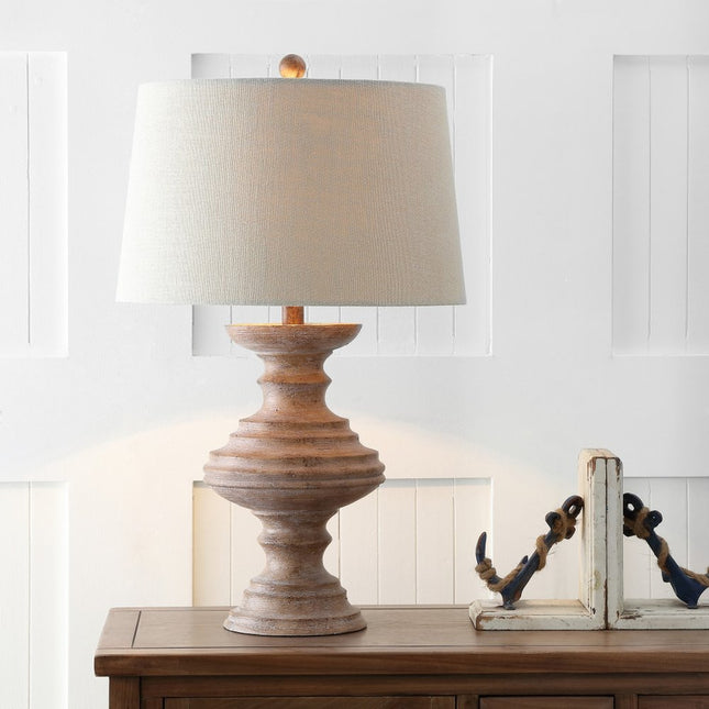 27" Brown Urn Bedside Lamp With Drum Shade HomeRoots