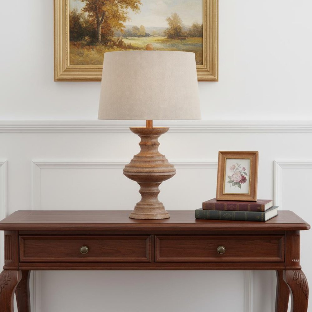 27" Brown Novelty Table Lamp LED With Drum Shade