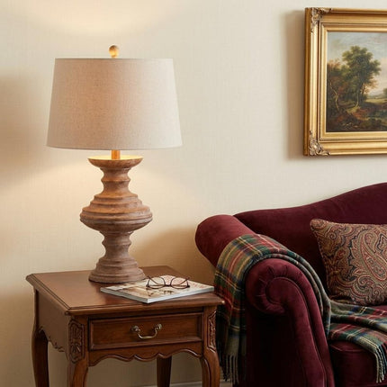 27" Brown Urn Bedside Lamp With Drum Shade HomeRoots