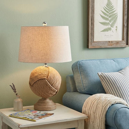 24" Brown Globe Table Lamp With Drum Shade