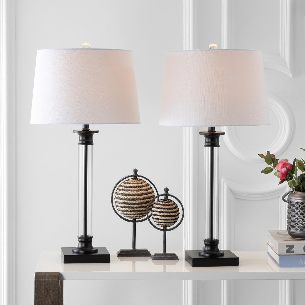Set of Two 30" Black Novelty Table Lamps LED With Drum Shades