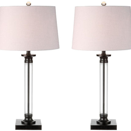 Set of Two 30" Black Table Lamps With Drum Shades HomeRoots