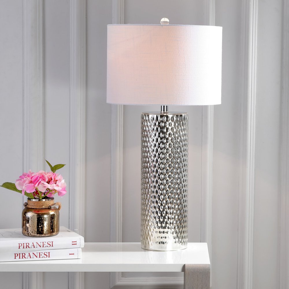 30" Silver Novelty Table Lamp LED With Drum Shade