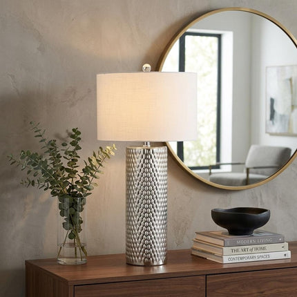 30" Silver Table Lamp With Drum Shade HomeRoots