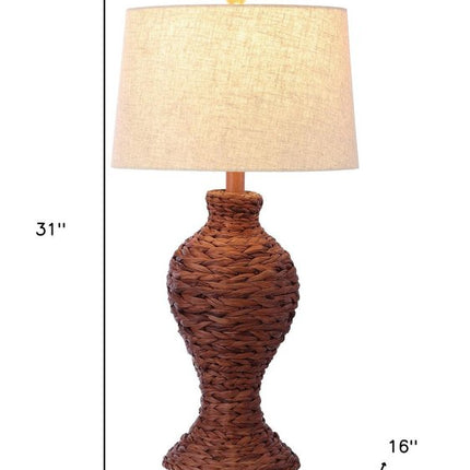 31" Dark Brown Urn Table Lamp With Drum Shade HomeRoots
