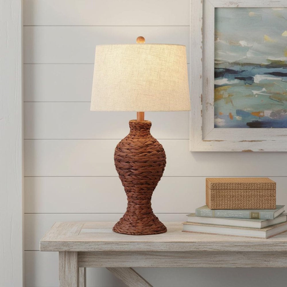 31" Dark Brown Urn Table Lamp LED With Drum Shade