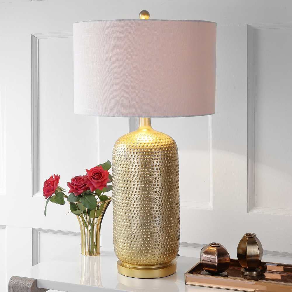 30" Gold Novelty Table Lamp LED With Drum Shade
