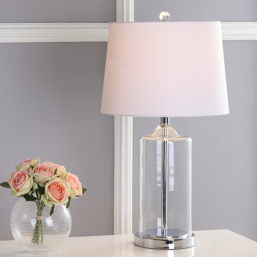 25" Silver Novelty Table Lamp LED With Drum Shade