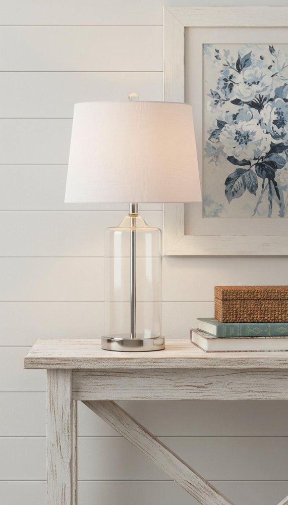 25" Silver Novelty Table Lamp LED With Drum Shade