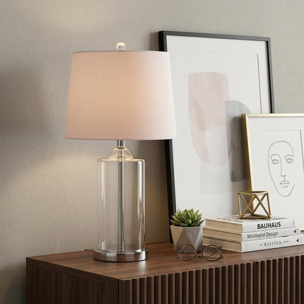 25" Silver Bedside Lamp With Drum Shade HomeRoots