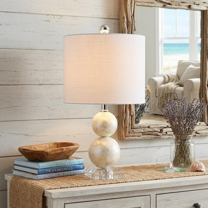 19" Clear And Off White Globe Table Lamp With Drum Shade HomeRoots