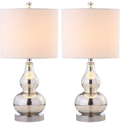 Set of Two 21" Silver Gourd Table Lamps With Drum Shades HomeRoots