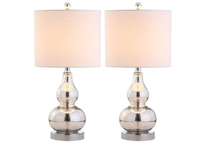 Set of Two 21" Silver Gourd Table Lamps With Drum Shades HomeRoots