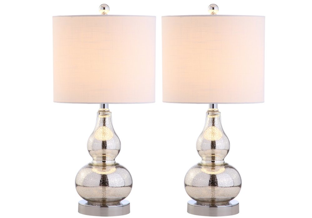 Set of Two 21" Silver Gourd Desk Lamps LED With Drum Shades