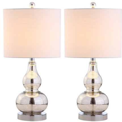 Set of Two 21" Silver Gourd Table Lamps With Drum Shades HomeRoots