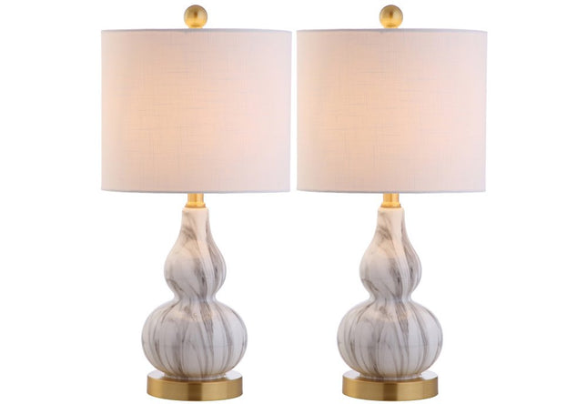 Set of Two 21" Gold Gourd Desk Lamps With Drum Shades HomeRoots