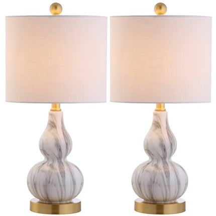 Set of Two 21" Gold Gourd Desk Lamps With Drum Shades HomeRoots