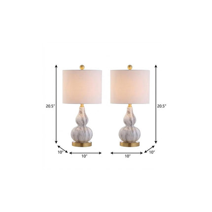 Set of Two 21" Gold Gourd Desk Lamps With Drum Shades HomeRoots