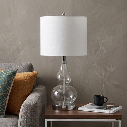 21" Silver Gourd Bedside Lamp With Drum Shade HomeRoots